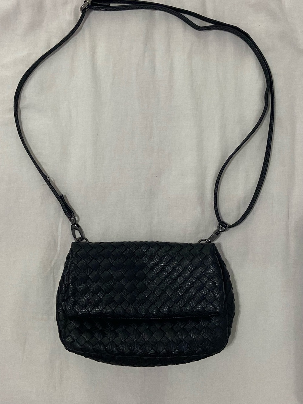 Woven Black Leather Crossbody Bag
